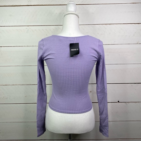 FOREVER 21 Lavender Purple Long Sleeve Knit Hook Eye Front Crop Top Size Small - Picture 6 of 14